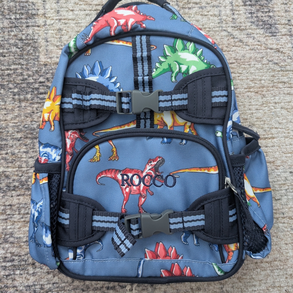 Pottery Barn Kids Blue and Red Dinosaur Backpack